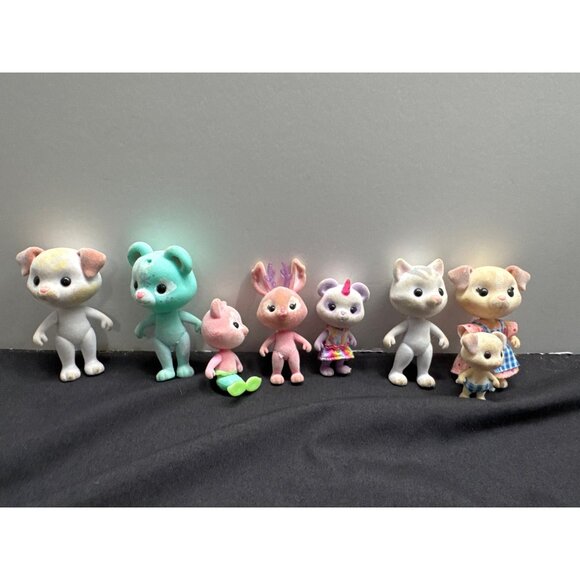 Flocked Animal Figures FLAWS Doll Toy Set Various Conditions Cats Bears Dogs - Picture 1 of 14